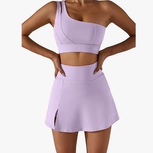 Purple/Lilac one shoulder yoga workout skort set